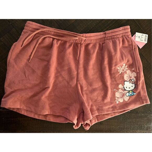 Hello Kitty by Sanrio Pink Brown Sweat Shorts Size XXL New - Picture 1 of 4